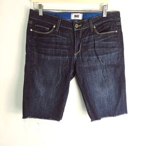 Paige Mid-rise Bermuda Knee Length Denim Shorts Dean Dark Wash Jeans